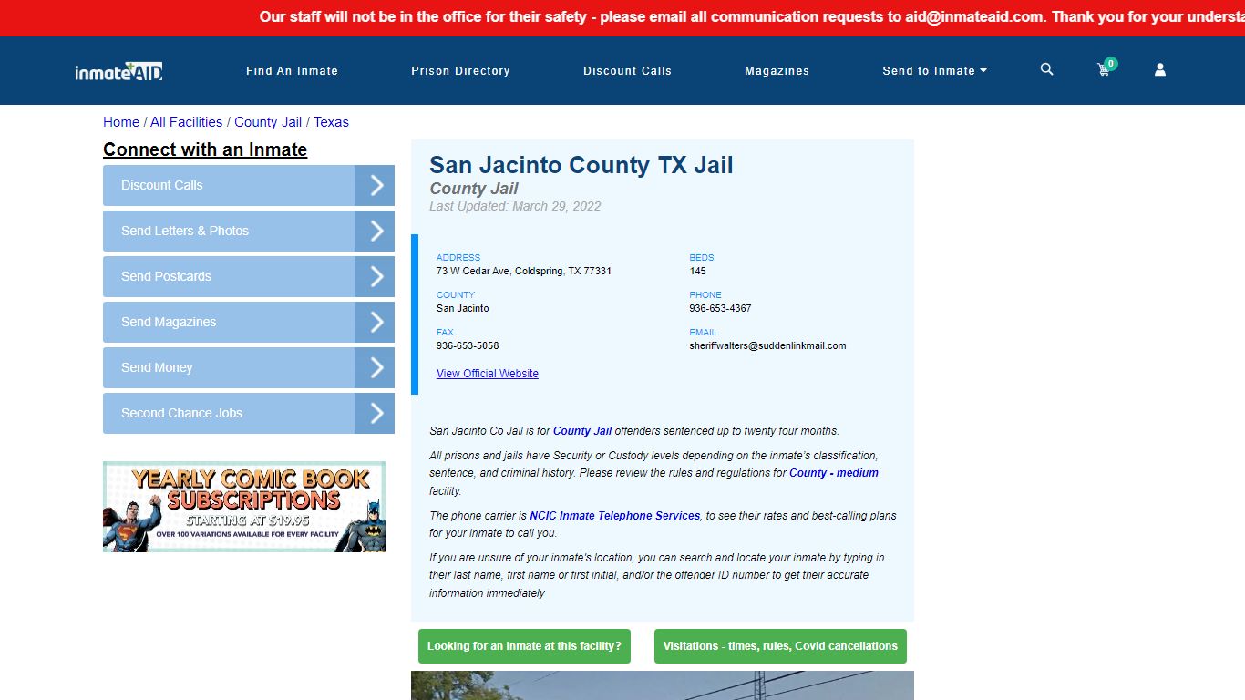 San Jacinto County TX Jail - Inmate Locator - Coldspring, TX